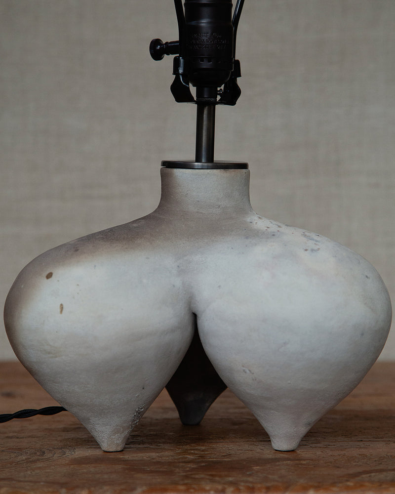 Lamp Tripod vessel, in white smokefired stoneware clay_4