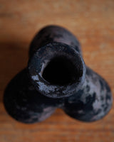 tripod vessel, in black stoneware clay, black velvet raku #1
