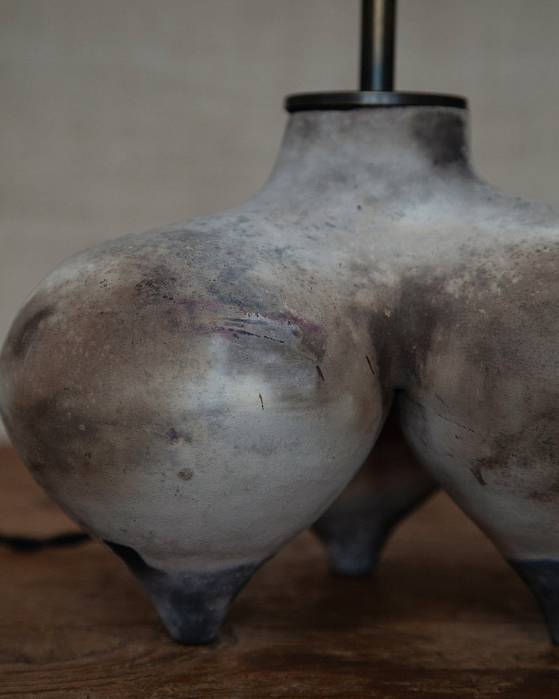 Lamp Tripod vessel, in white smokefired stoneware clay_3