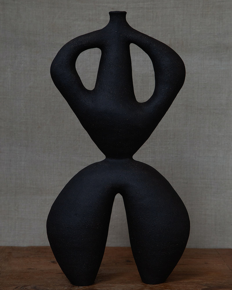 Kanzashi figure, in raw black stoneware