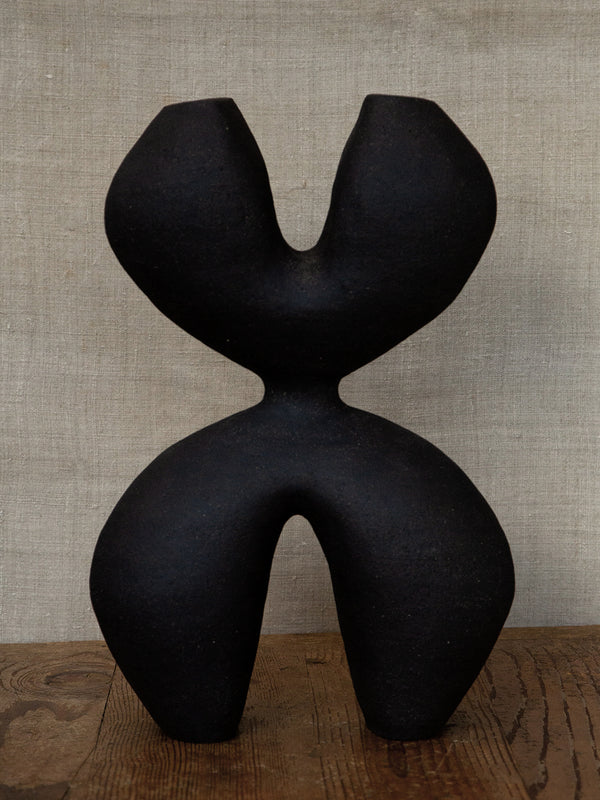 Kanzashi figure, in raw black stoneware #2
