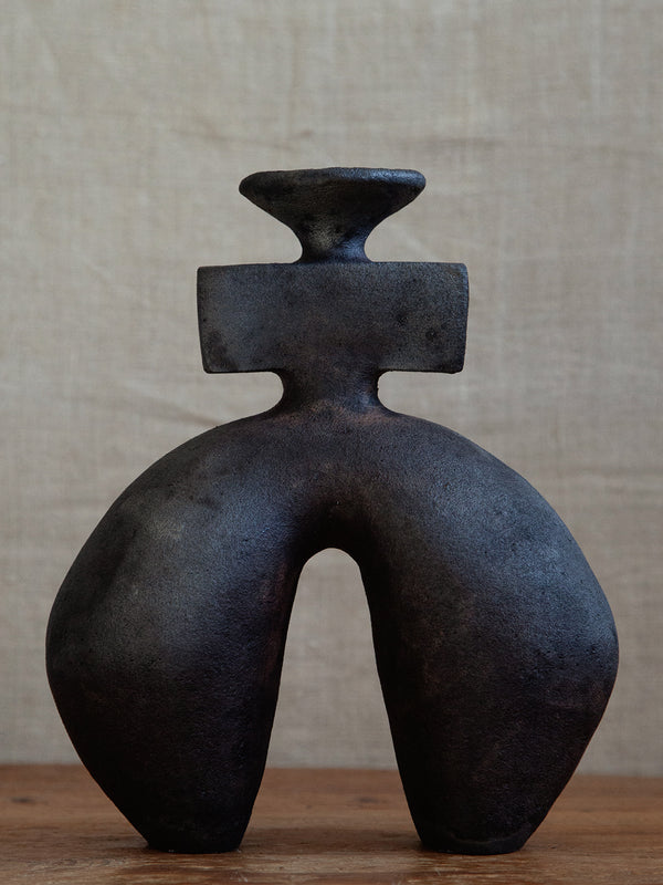 Totem Hairpin vessel, large black stoneware with ash finish #2