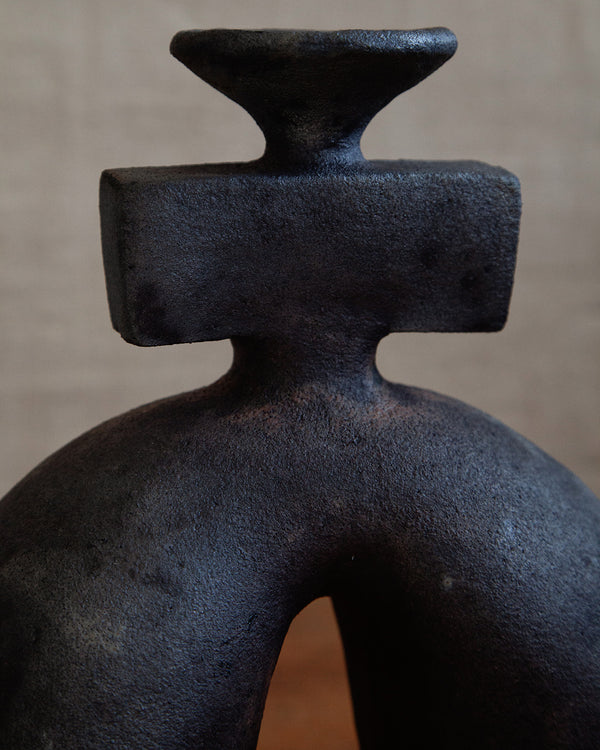 Totem Hairpin vessel, large black stoneware with ash finish #2