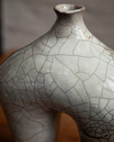 hairpin vessel, in white stoneware, white crackle raku #1
