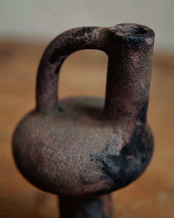small bird vessel, in black stoneware clay, black velvet raku #1