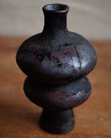 figurative vessel, in black stoneware clay, black velvet raku #1