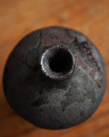 figurative vessel, in black stoneware clay, black velvet raku #1