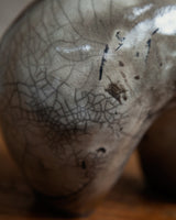 hairpin vessel, in white stoneware, white crackle raku #2