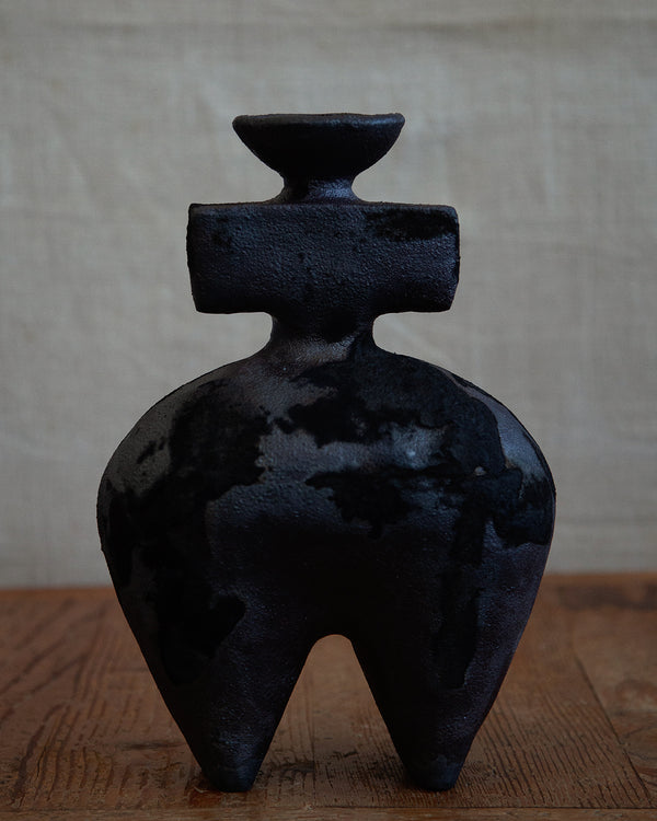 Totem Hairpin vessel, large black stoneware with ash finish