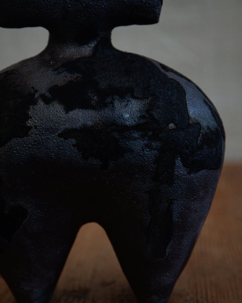Totem Hairpin vessel, large black stoneware with ash finish
