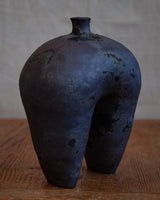 Hairpin vessel, in black stoneware with black velvet smoke finish, No.2
