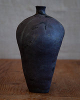 Hairpin vessel, in black stoneware with black velvet smoke finish, No.2