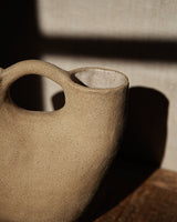 double mouthed vessel with handle, in raw cream